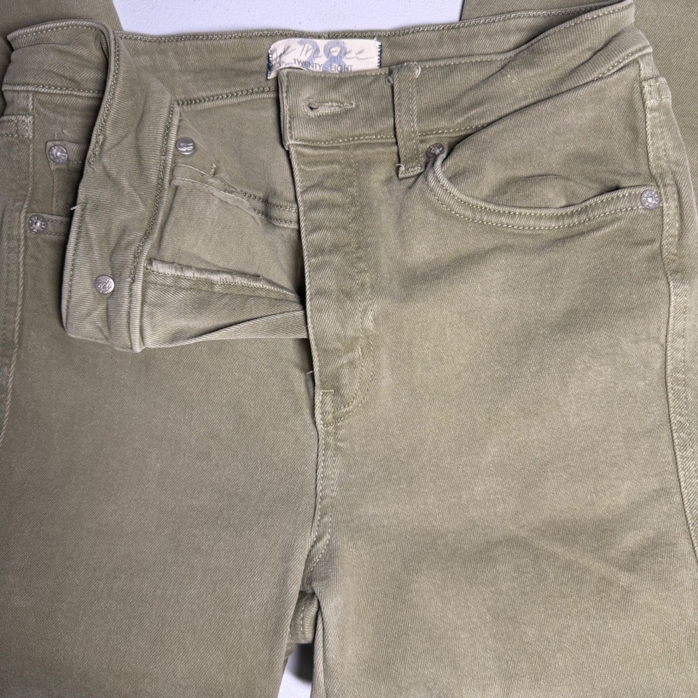 Free People Skinny Jeans Women's 28 Olive Green High Rise Raw Hem Button Fly - Picture 4 of 5